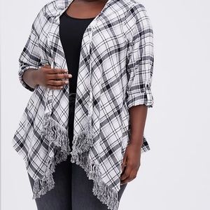 Torrid White & Gray Cardigan W/ Fringe